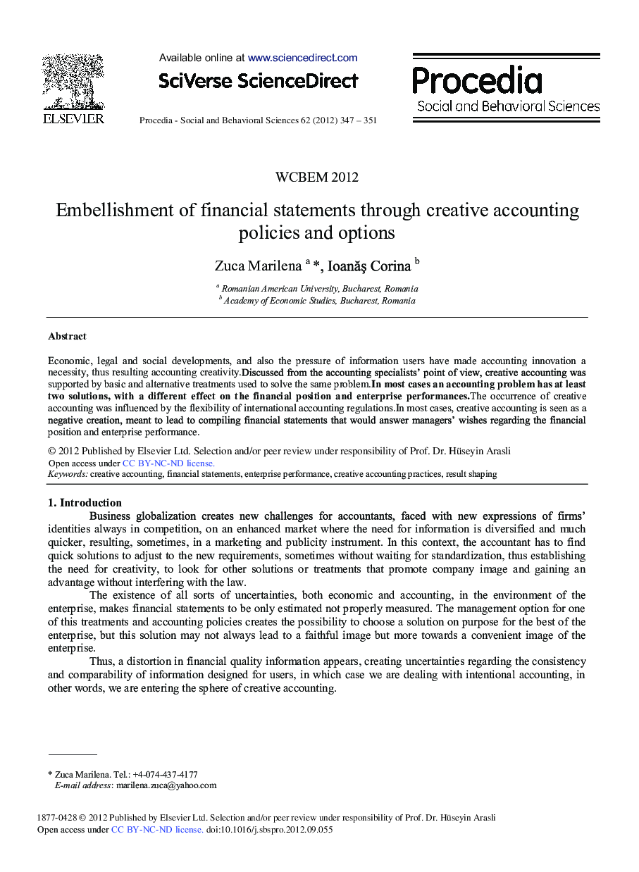 Embellishment of Financial Statements Through Creative Accounting Policies and Options