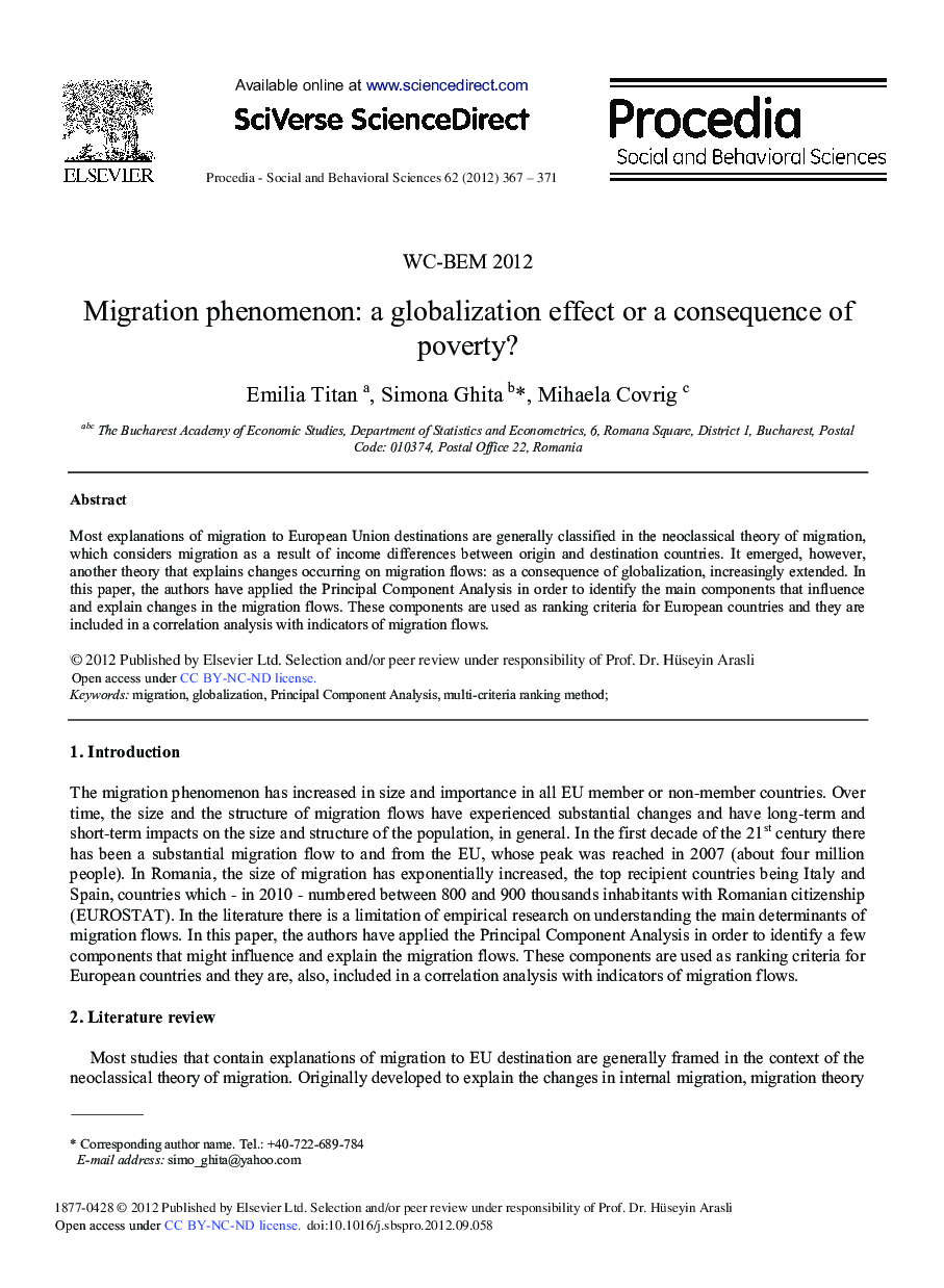 Migration Phenomenon: A Globalization Effect or a Consequence of Poverty?