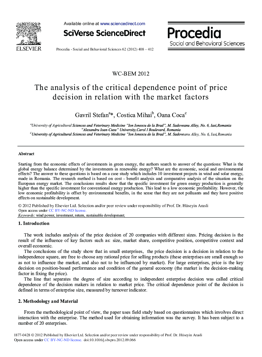 The Analysis of the Critical Dependence Point of Price Decision in Relation With the Market Factors