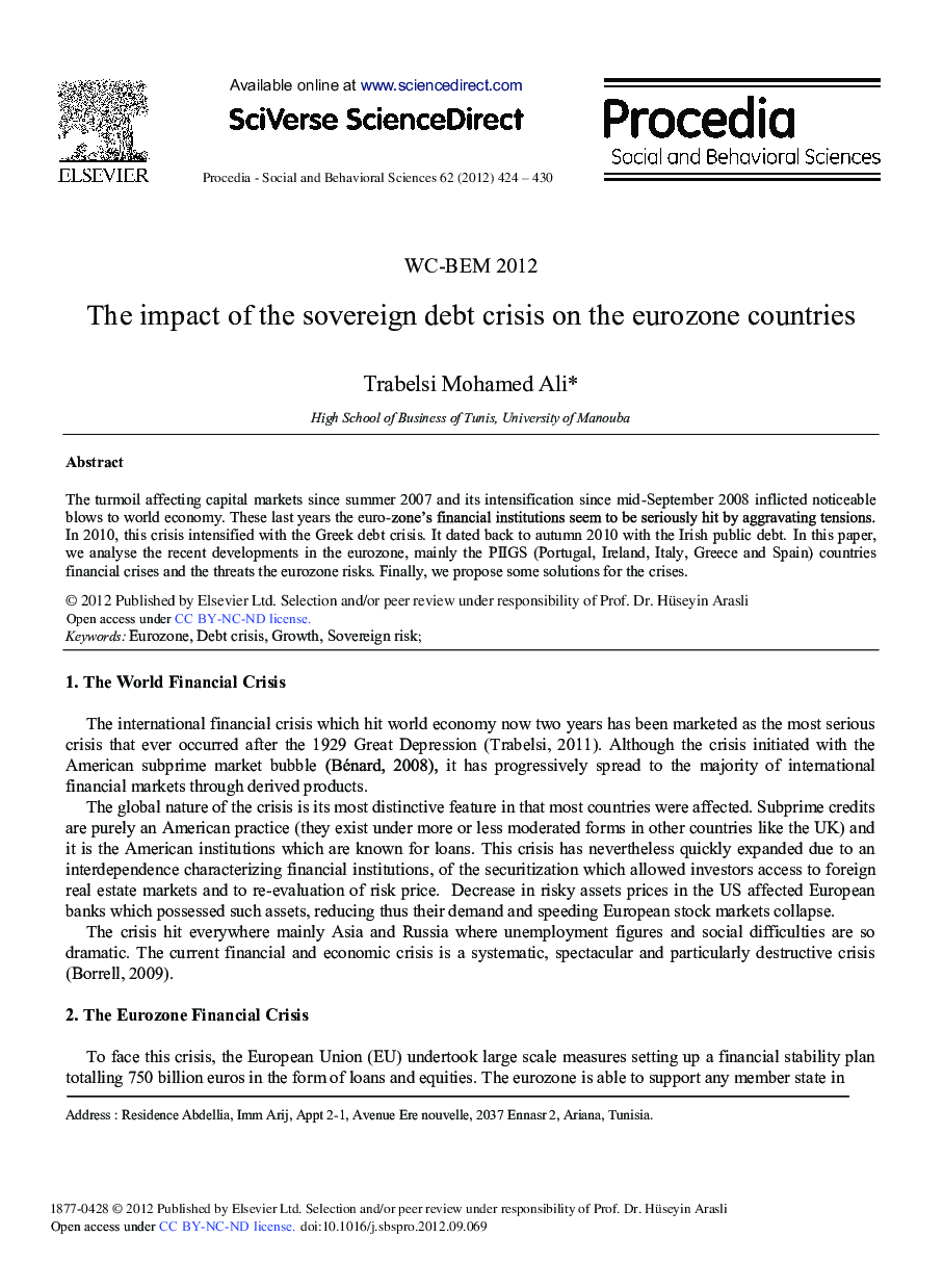 the Impact of the Sovereign Debt Crisis on the Eurozone Countries