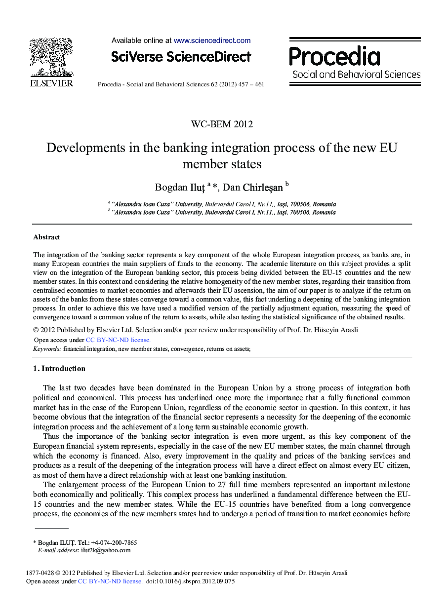 Developments in the Banking Integration Process of the New EU Member States