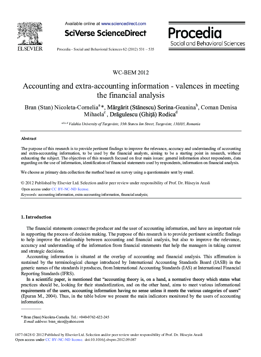 Accounting and Extra-accounting Information - Valences in Meeting the Financial Analysis