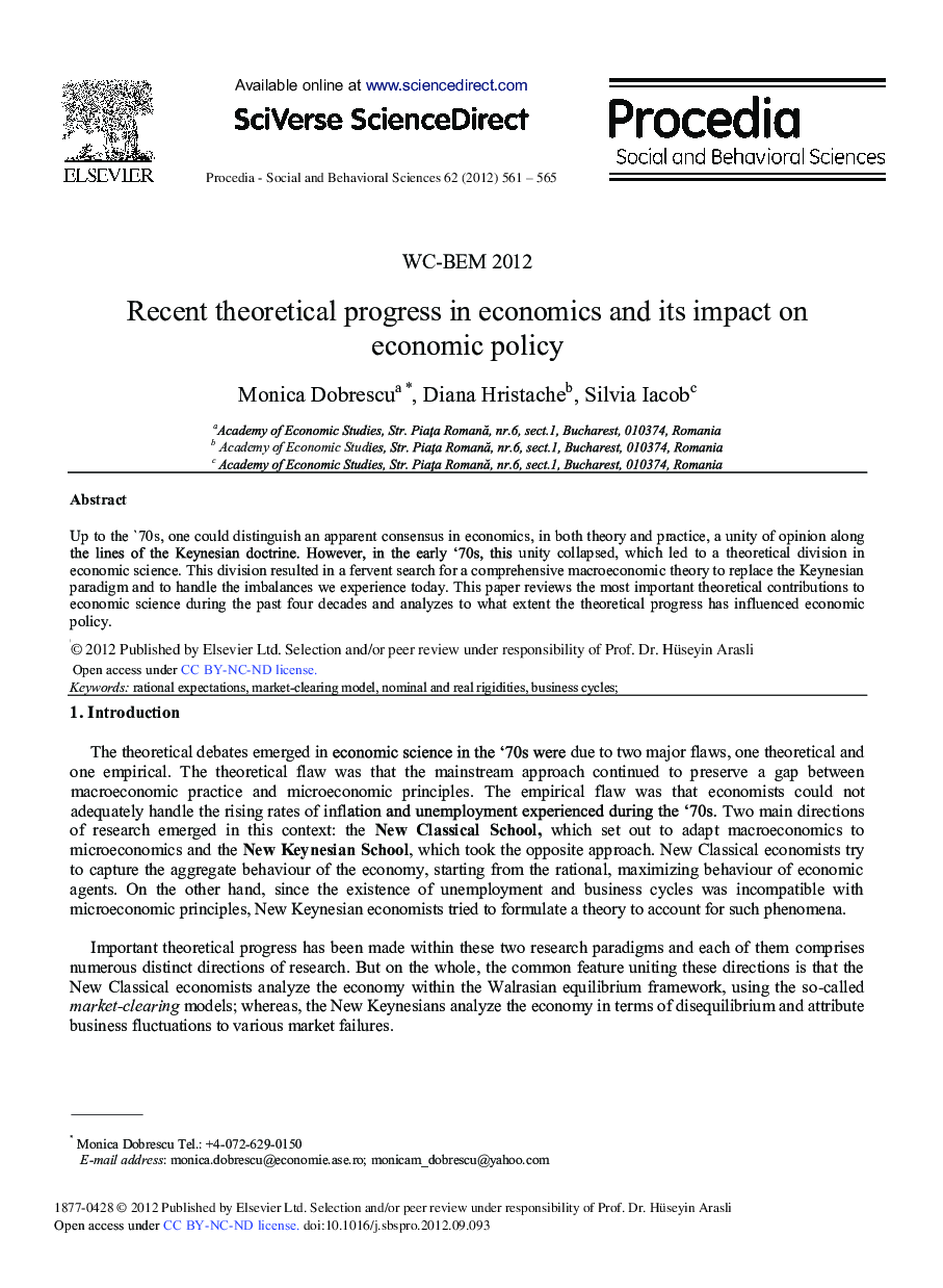 Recent Theoretical Progress in Economics and Its Impact on Economic Policy