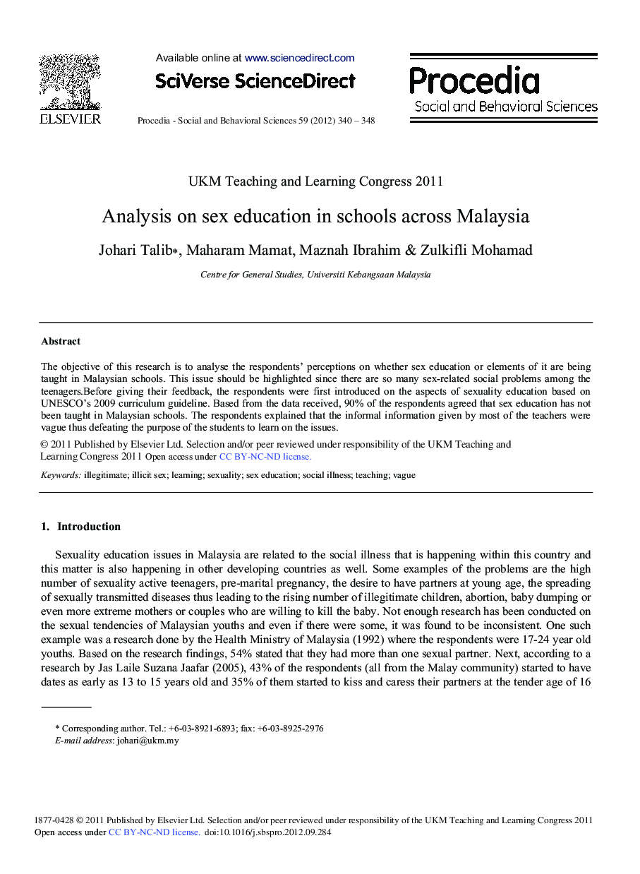 Analysis on Sex Education in Schools Across Malaysia