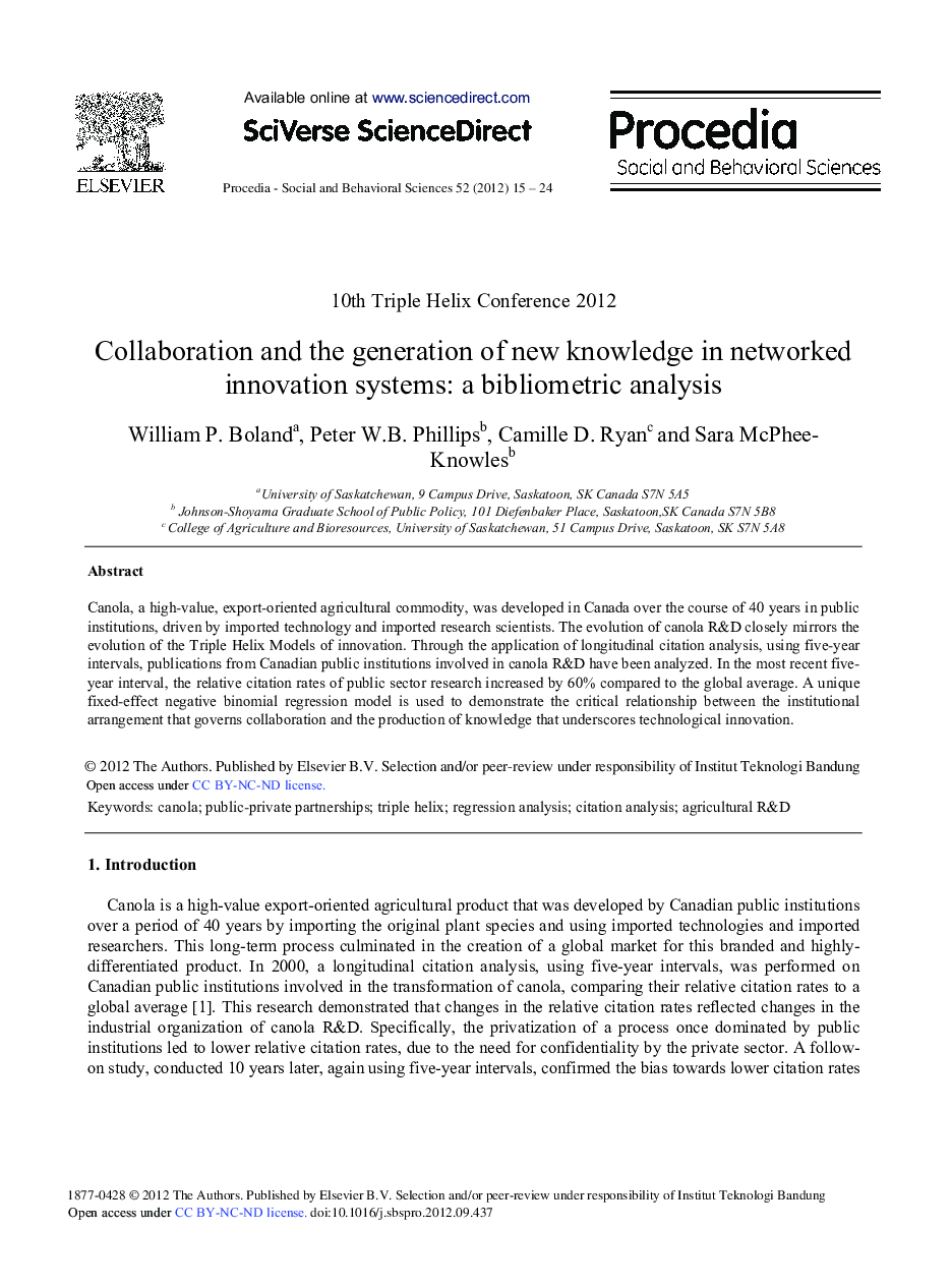 Collaboration and the Generation of New Knowledge in Networked Innovation Systems: A Bibliometric Analysis