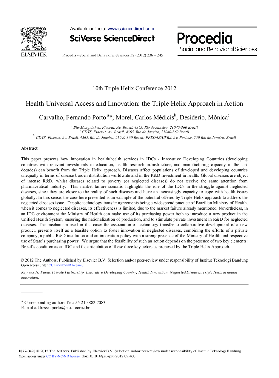 Health Universal Access and Innovation: the Triple Helix Approach in Action