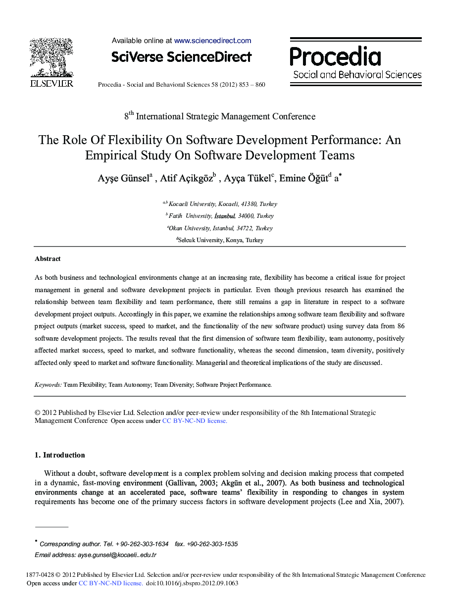 عکس صفحه اول مقاله: The Role Of Flexibility On Software Development Performance: An Empirical Study On Software Development Teams The Role Of Flexibility On Software Development Performance: An Empirical Study On Software Development Teams