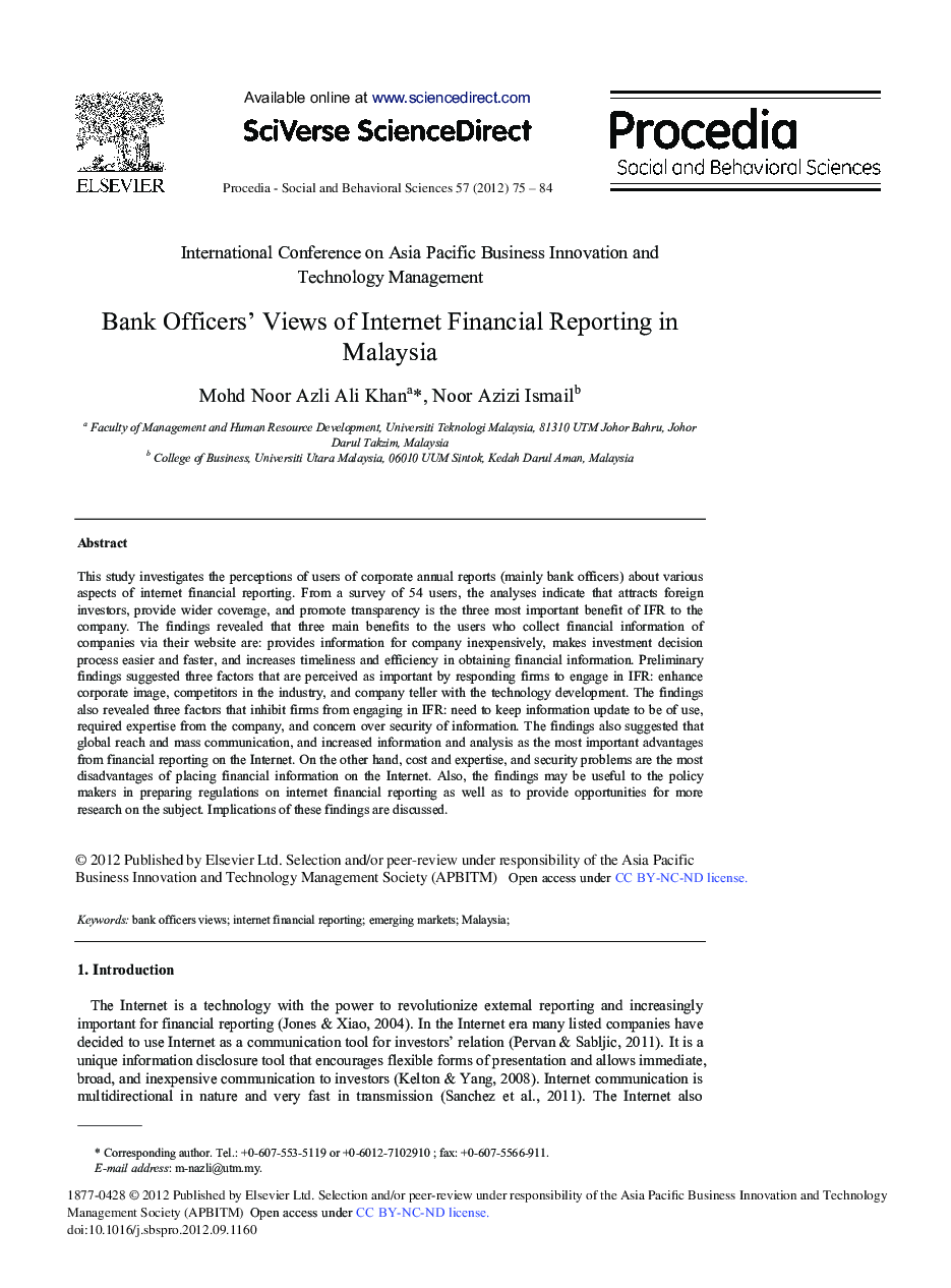 Bank Officers’ Views of Internet Financial Reporting in Malaysia