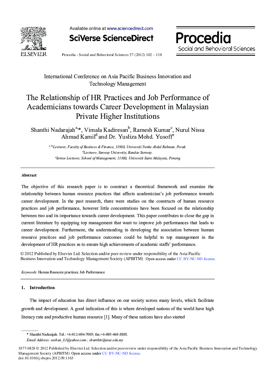 The Relationship of HR Practices and Job Performance of Academicians towards Career Development in Malaysian Private Higher Institutions