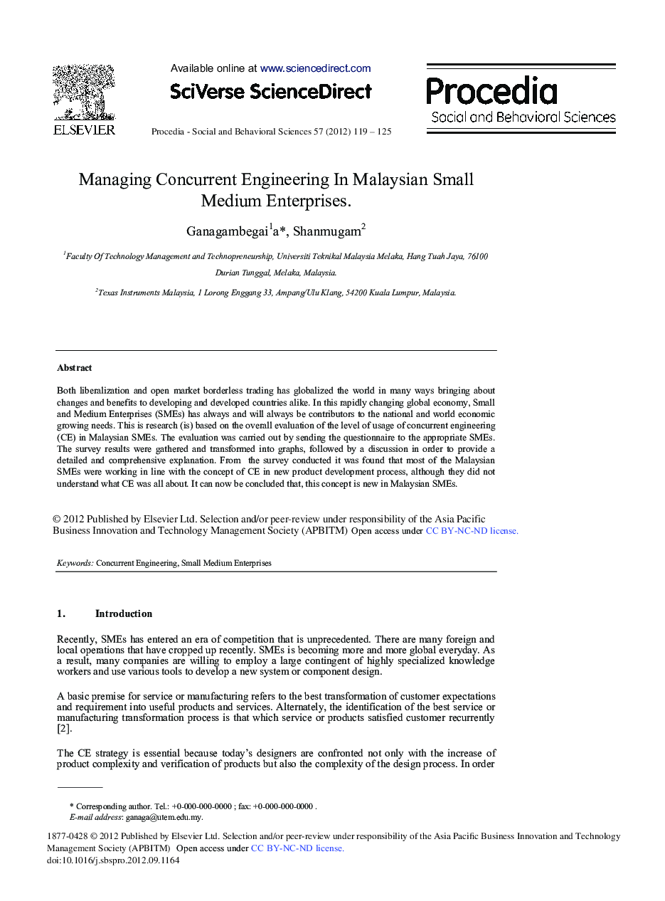 Managing Concurrent Engineering In Malaysian Small Medium Enterprises