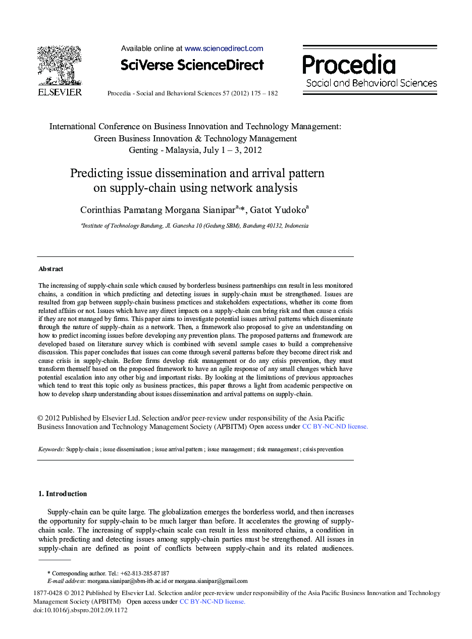 Predicting Issue Dissemination and Arrival Pattern on Supply-Chain using Network Analysis