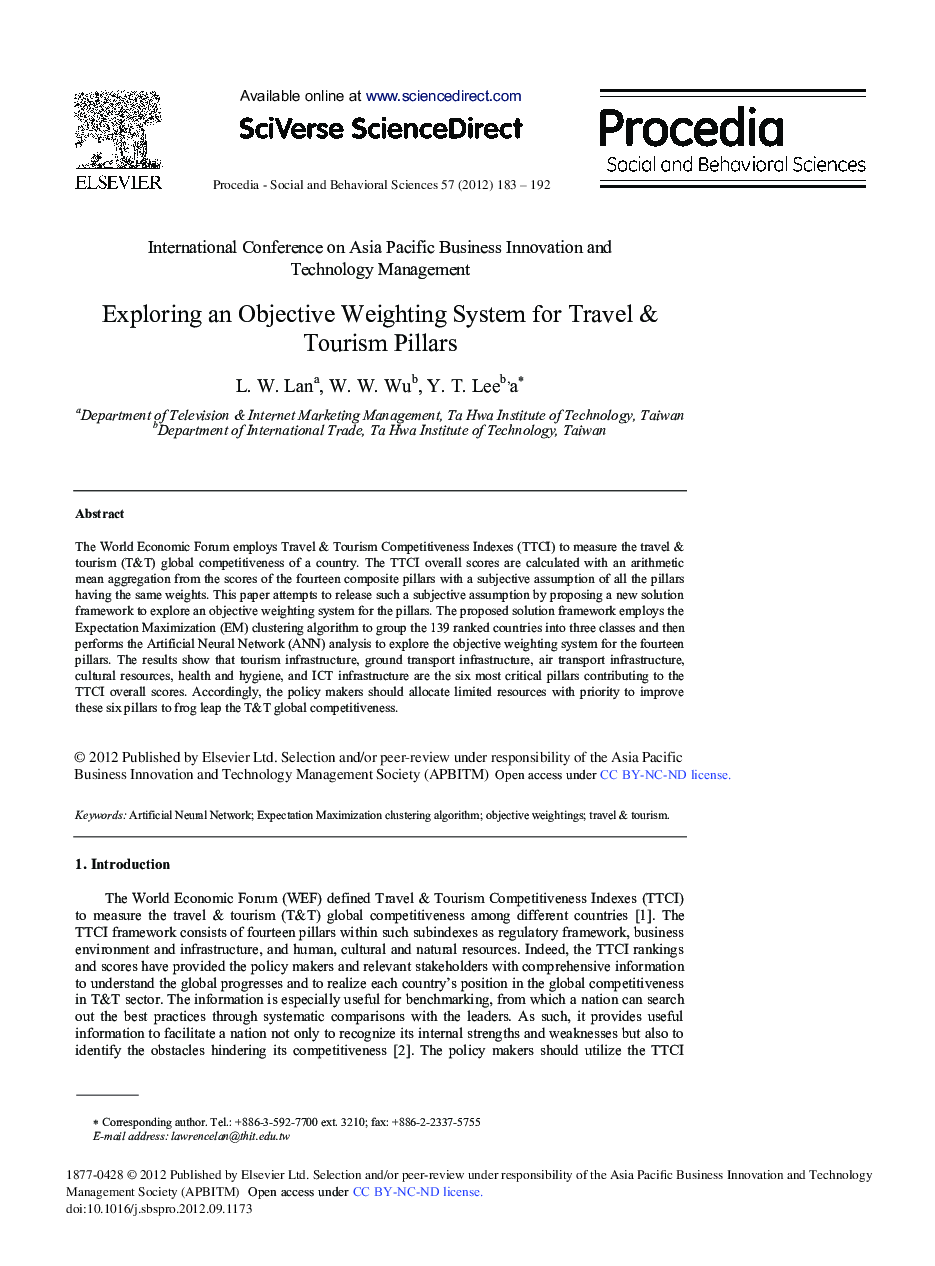 Exploring an Objective Weighting System for Travel & Tourism Pillars