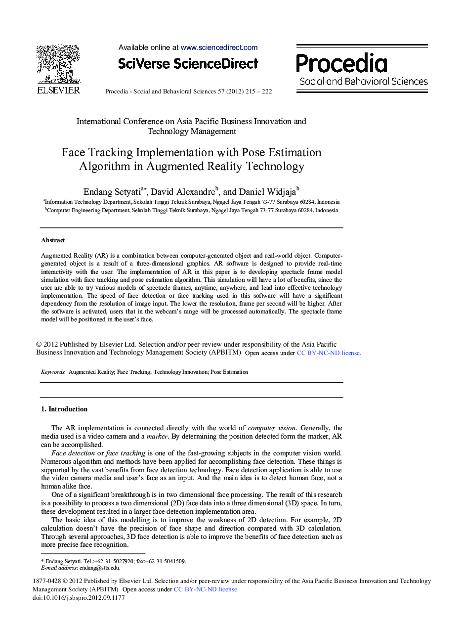 Face Tracking Implementation with Pose Estimation Algorithm in Augmented Reality Technology