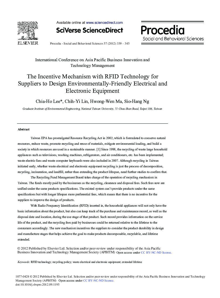 The Incentive Mechanism with RFID Technology for Suppliers to Design Environmentally-Friendly Electrical and Electronic Equipment