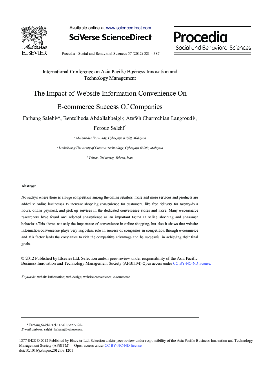 The Impact of Website Information Convenience on E-commerce Success of Companies