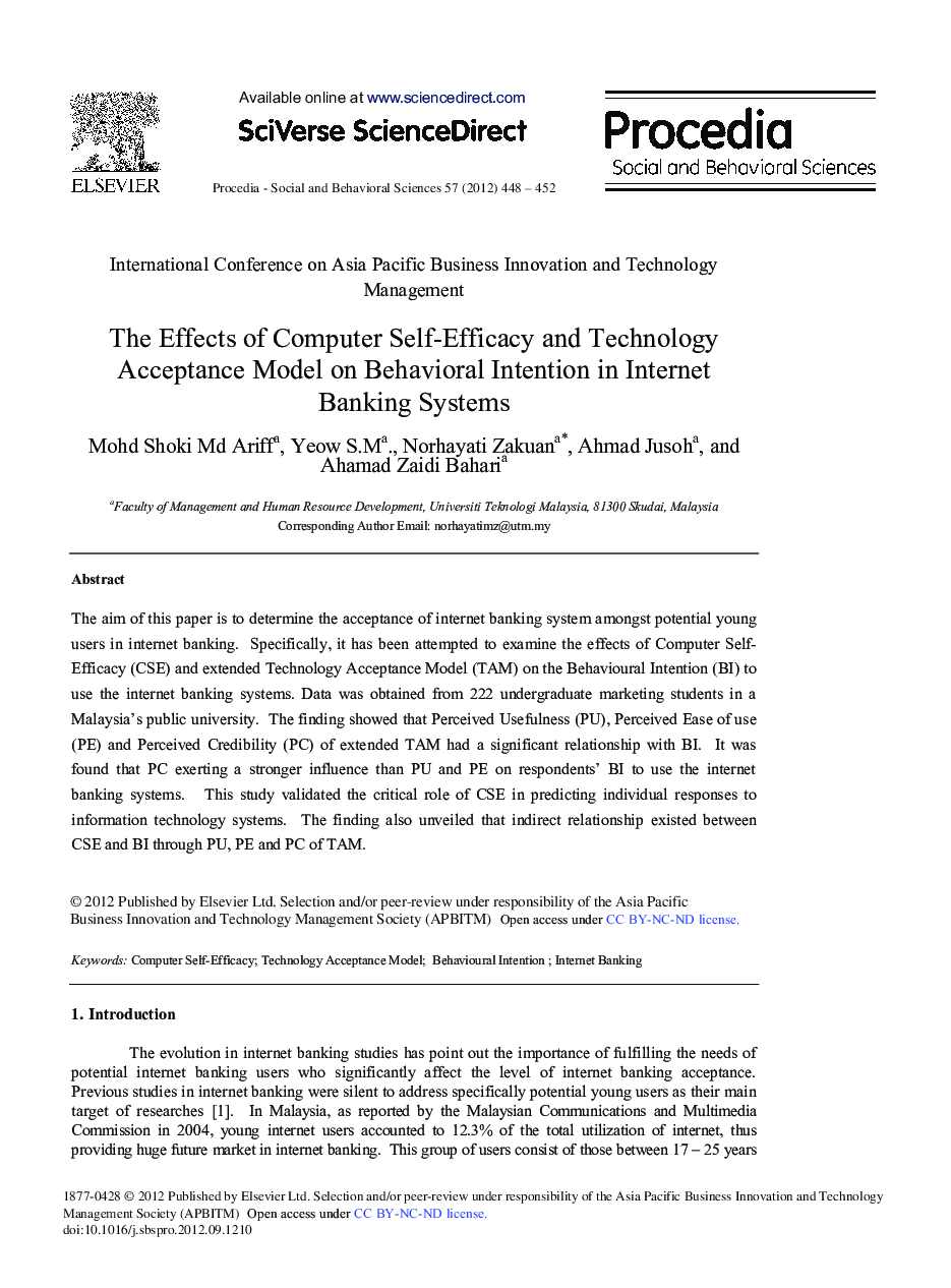 The Effects of Computer Self-Efficacy and Technology Acceptance Model on Behavioral Intention in Internet Banking Systems