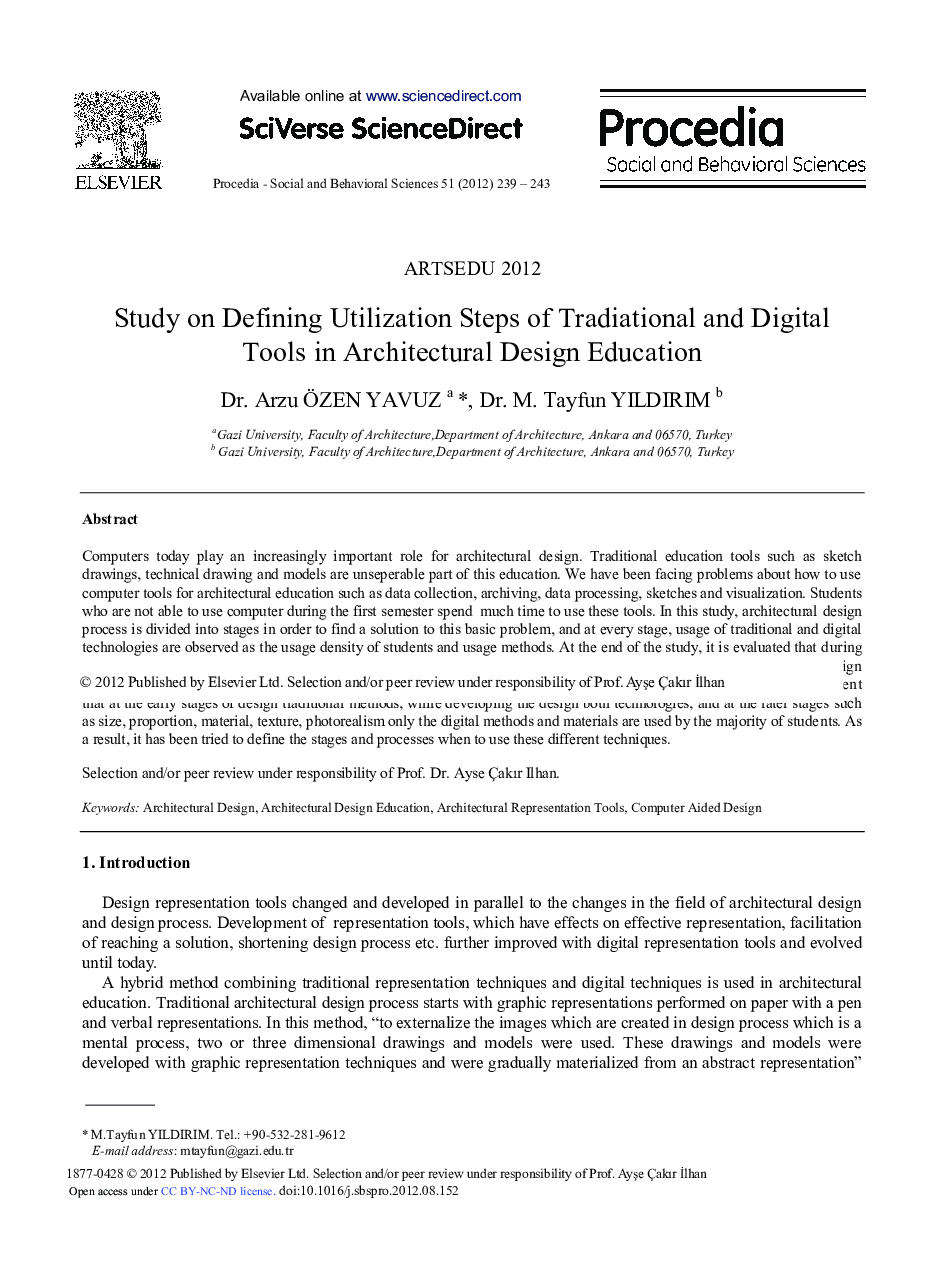 Study on Defining Utilization Steps of Tradiational and Digital Tools in Architectural Design Education