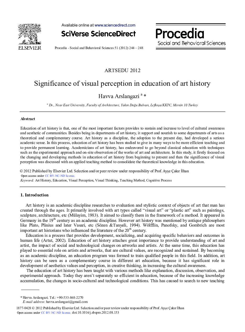 Significance of Visual Perception in Education of Art History