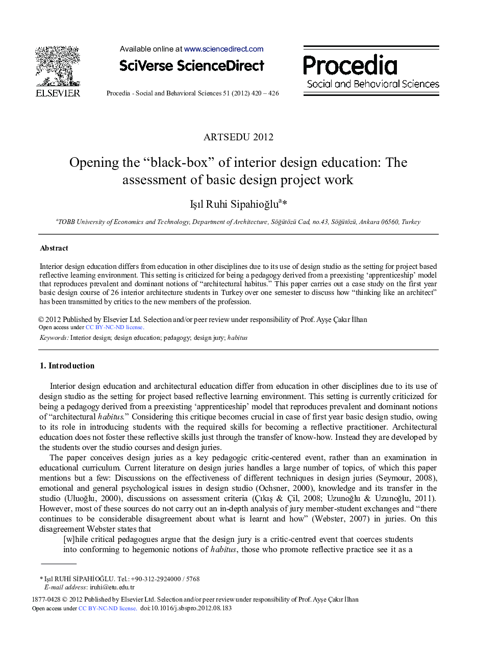 Opening the “Black-Box” of Interior Design Education: The Assessment of Basic Design Project Work