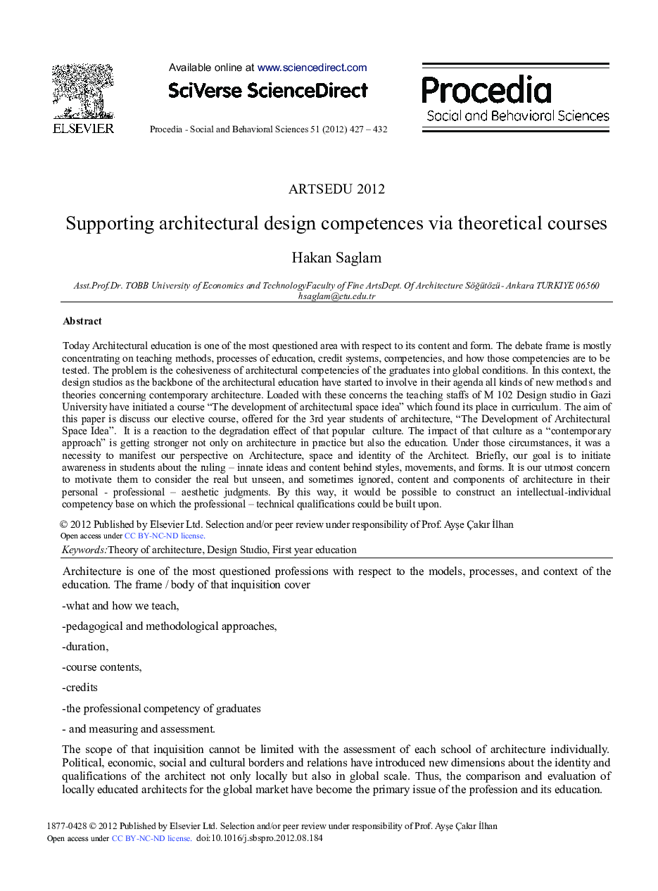 Supporting Architectural Design Competences Via Theoretical Courses