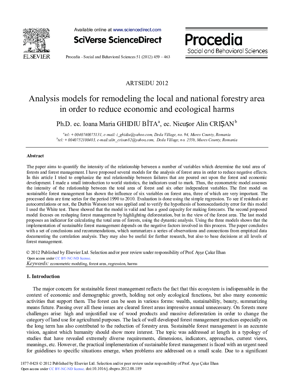 Analysis Models for Remodeling the Local and National Forestry Area in Order to Reduce Economic and Ecological Harms