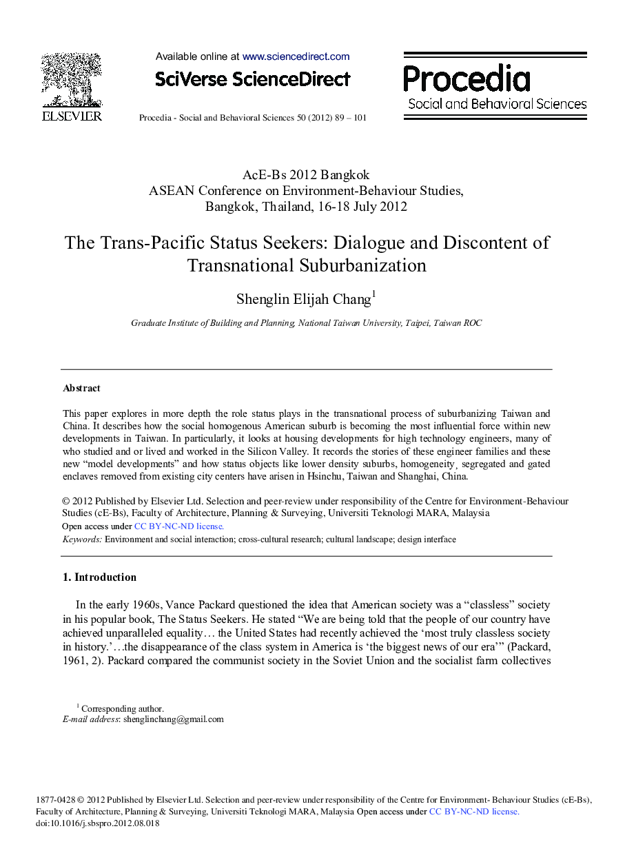 The Trans-Pacific Status Seekers: Dialogue and Discontent of Transnational Suburbanization