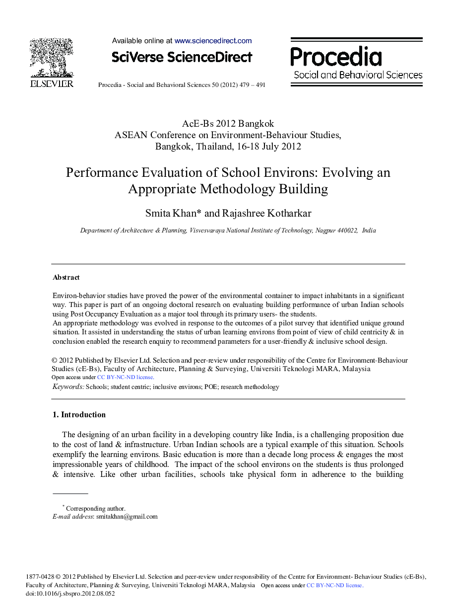 Performance Evaluation of School Environs: Evolving an Appropriate Methodology Building