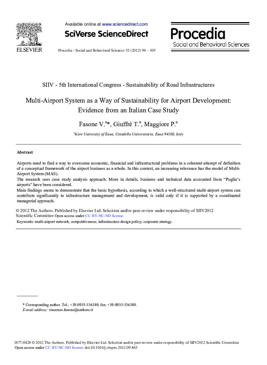 Multi-Airport System as a Way of Sustainability for Airport Development: Evidence from an Italian Case Study