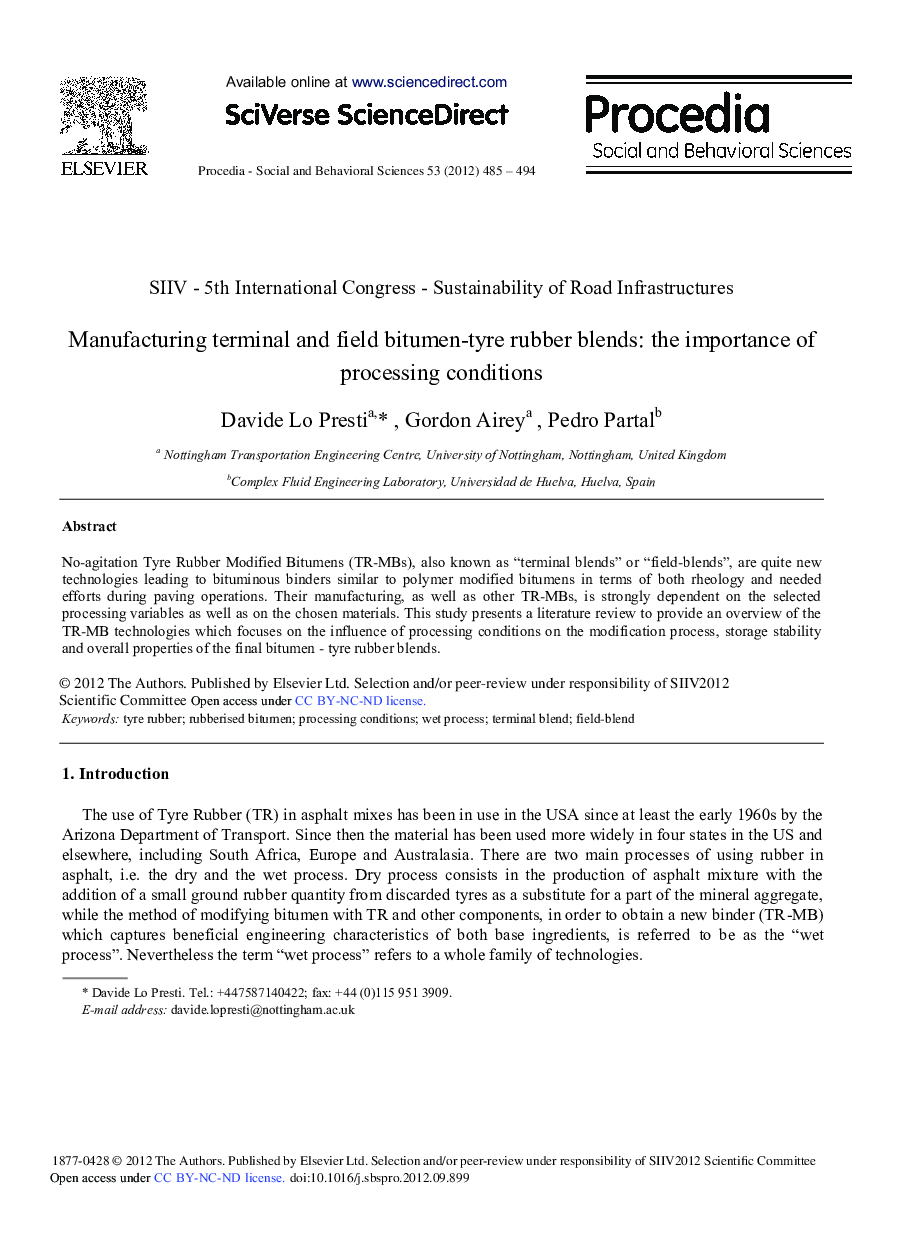 Manufacturing Terminal and Field Bitumen-Tyre Rubber Blends: The Importance of Processing Conditions