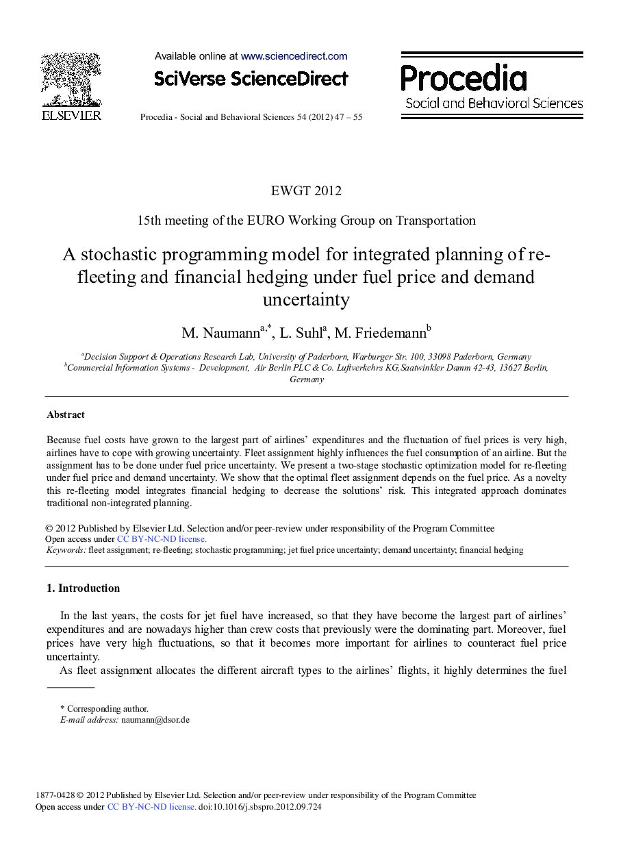 A Stochastic Programming Model for Integrated Planning of Re-fleeting and Financial Hedging Under Fuel Price and Demand Uncertainty