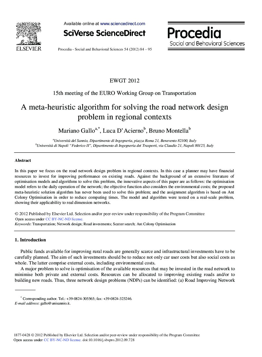 A Meta-heuristic Algorithm for Solving the Road Network Design Problem in Regional Contexts