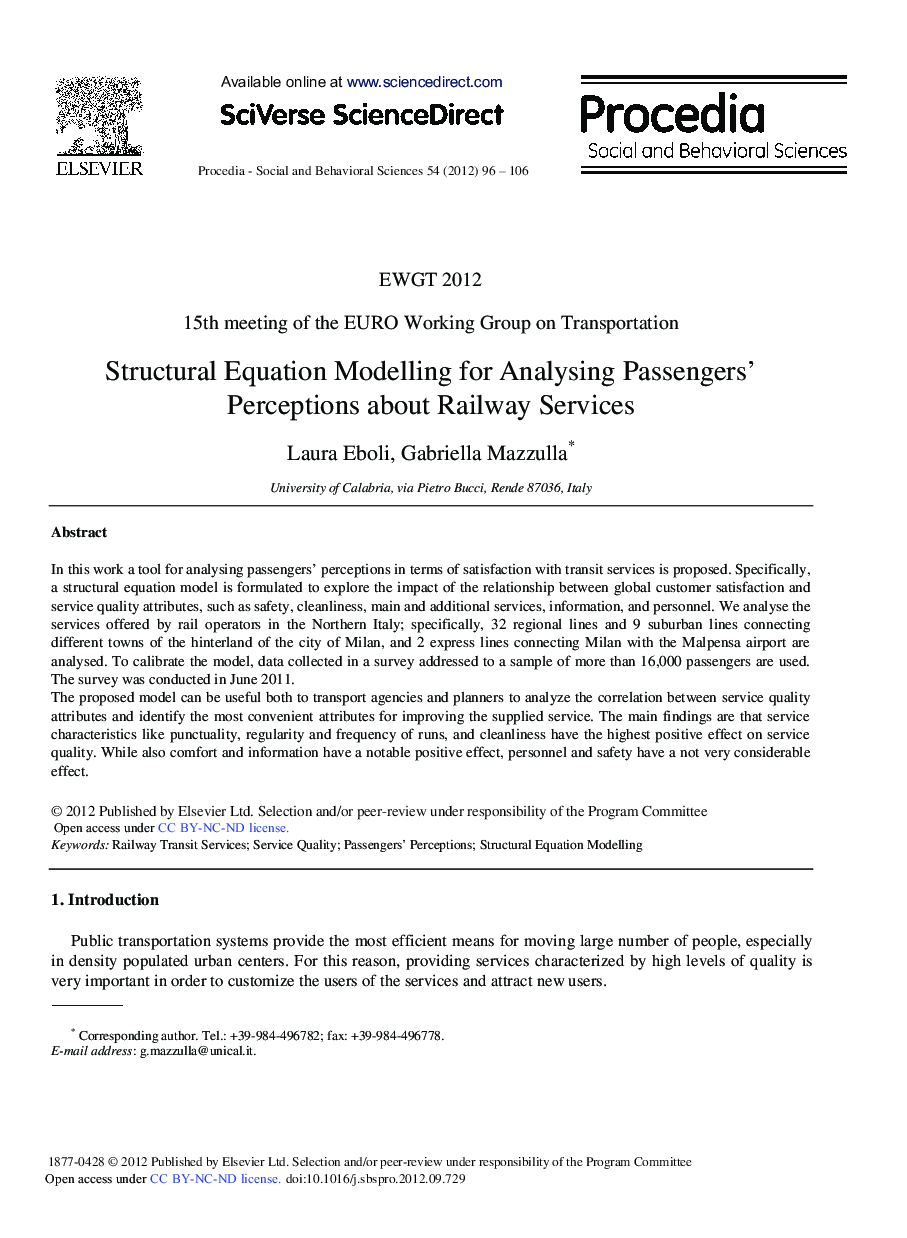 Structural Equation Modelling for Analysing Passengers’ Perceptions about Railway Services