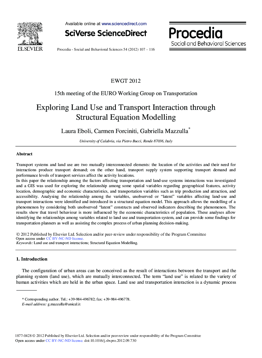 Exploring Land Use and Transport Interaction through Structural Equation Modelling