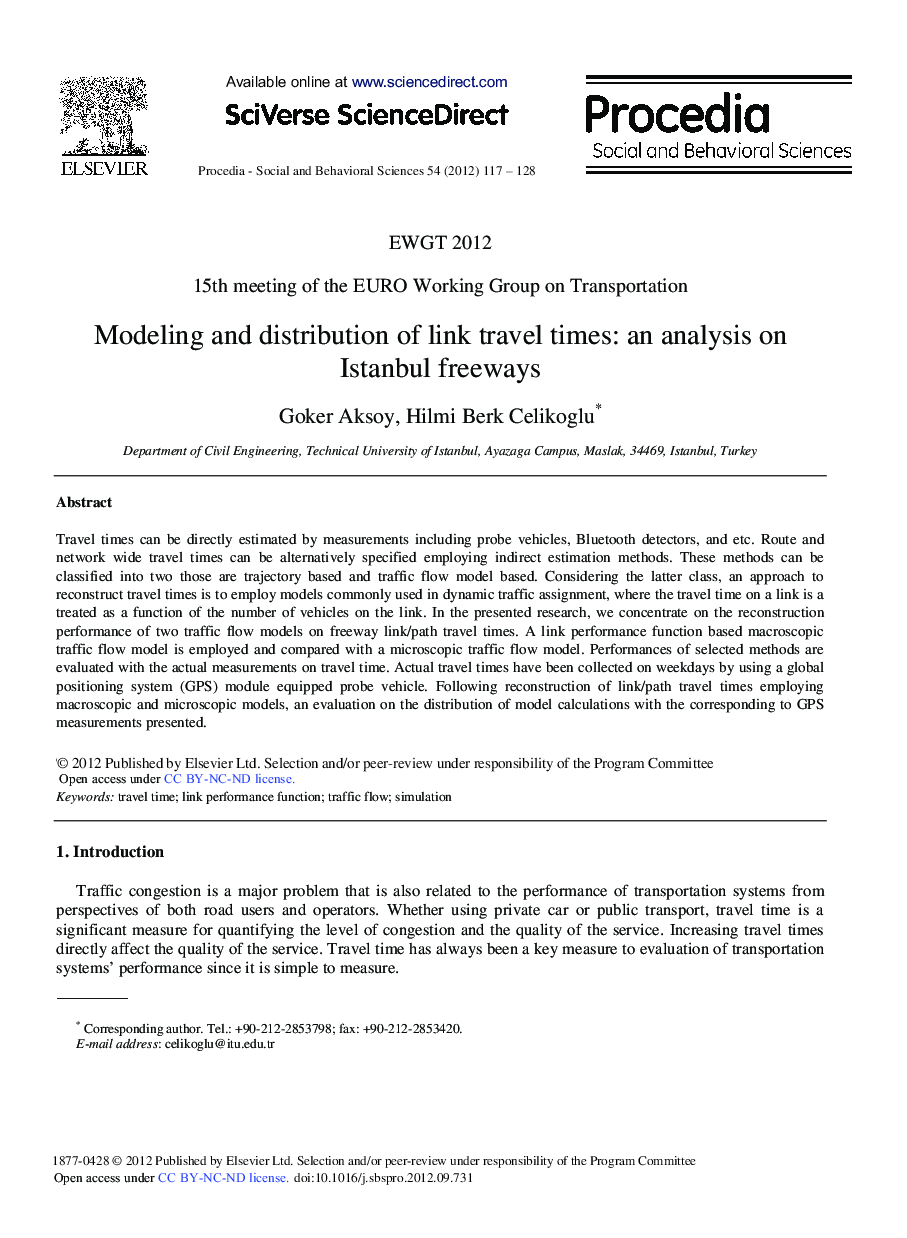 Modeling and Distribution of Link Travel Times: An Analysis on Istanbul Freeways