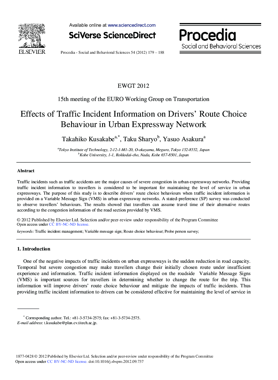 Effects of Traffic Incident Information on Drivers’ Route Choice Behaviour in Urban Expressway Network