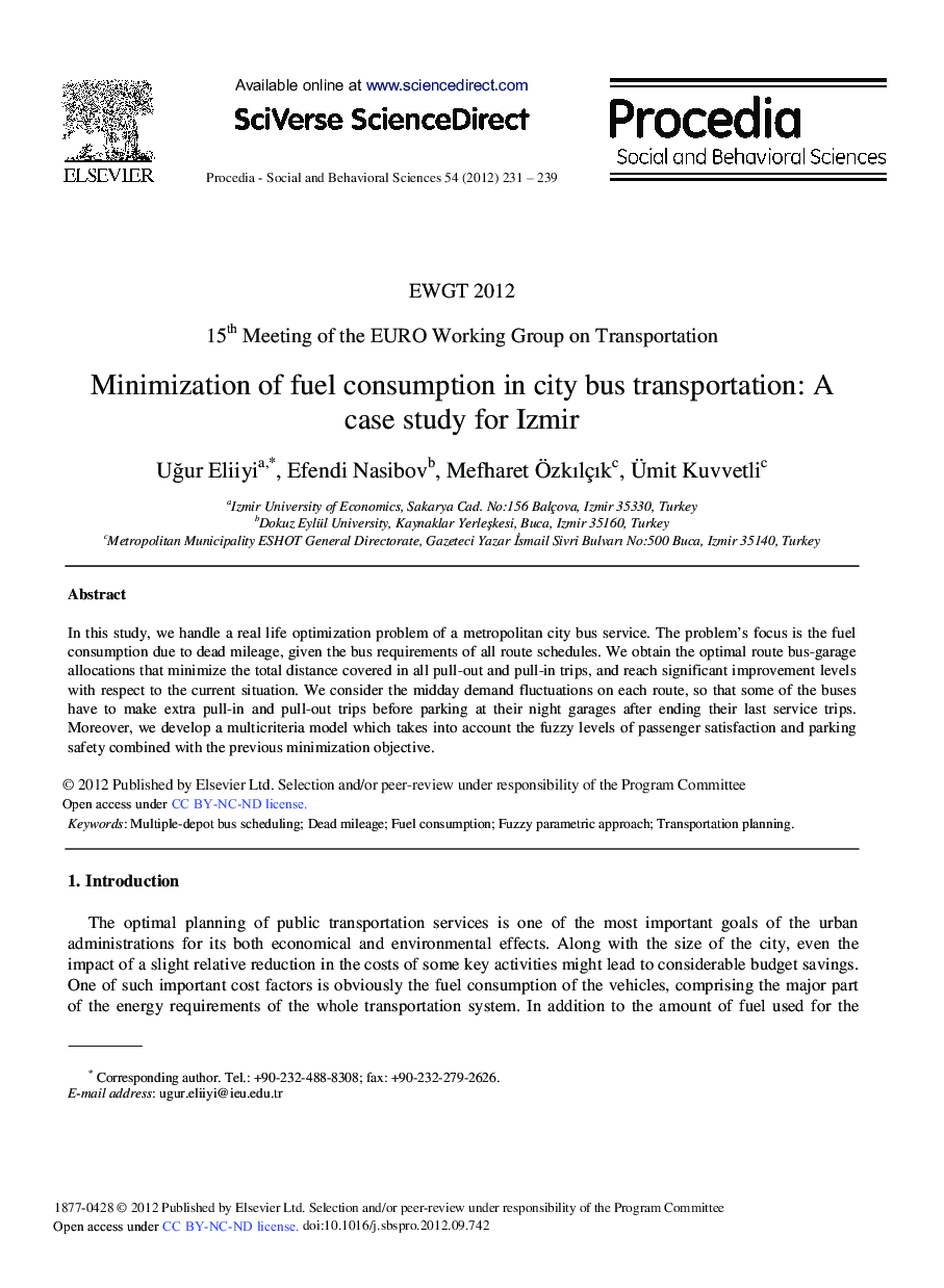 Minimization of Fuel Consumption in City Bus Transportation: A Case Study for Izmir