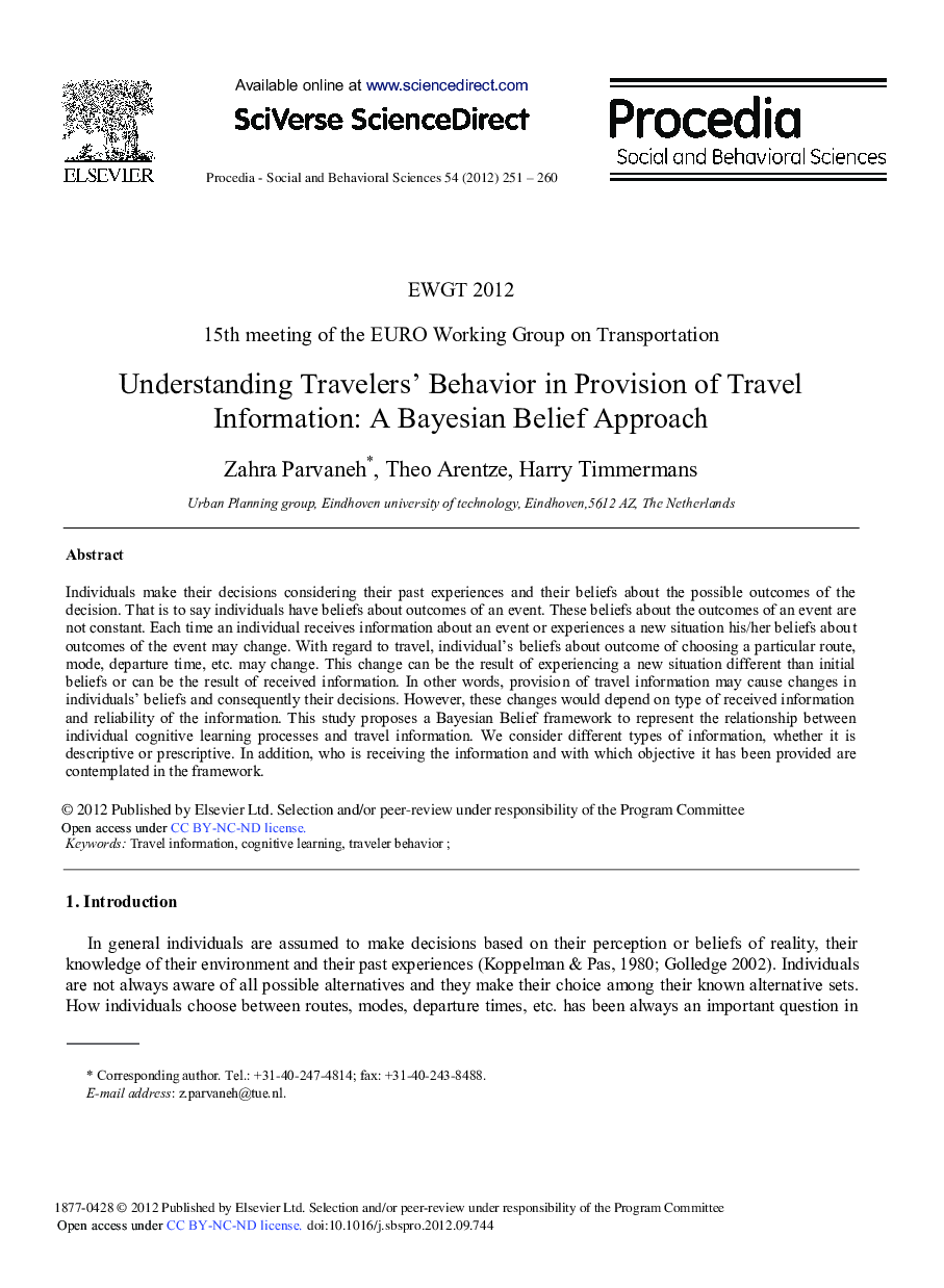 Understanding Travelers’ Behavior in Provision of Travel Information: A Bayesian Belief Approach