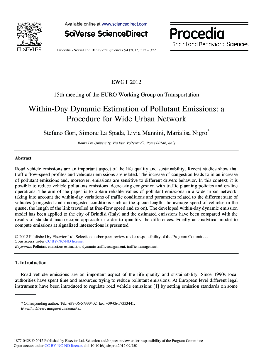 Within-Day Dynamic Estimation of Pollutant Emissions: A Procedure for Wide Urban Network