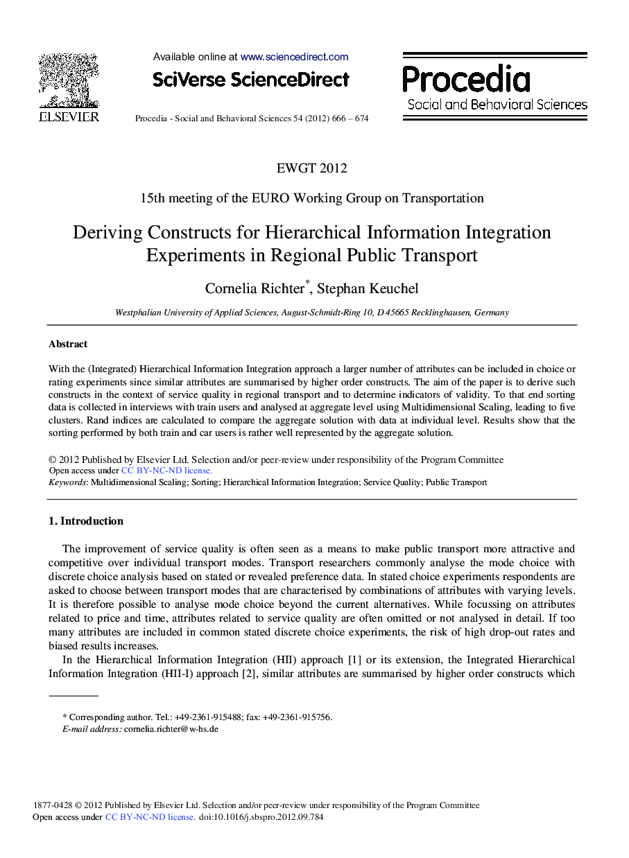 Deriving Constructs for Hierarchical Information Integration Experiments in Regional Public Transport