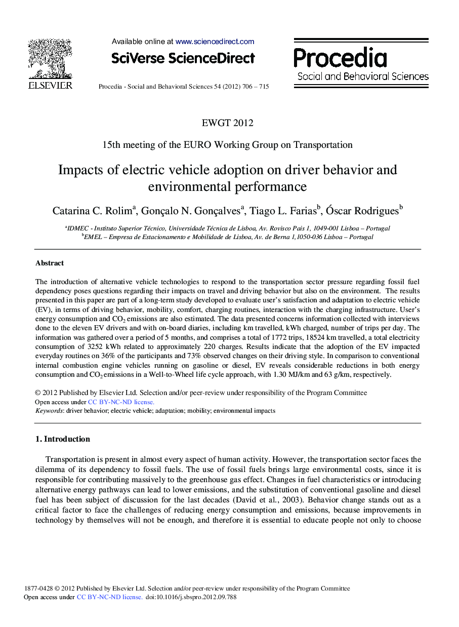 Impacts of Electric Vehicle Adoption on Driver Behavior and Environmental Performance