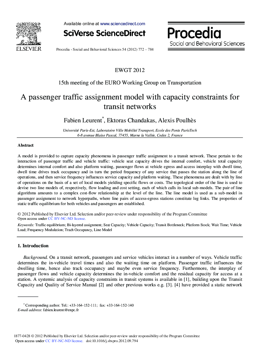 A Passenger Traffic Assignment Model with Capacity Constraints for Transit Networks