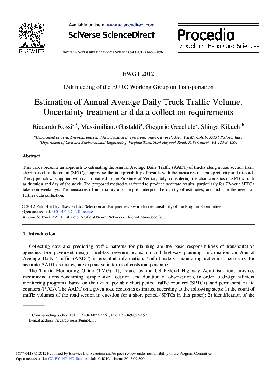 Estimation of Annual Average Daily Truck Traffic Volume. Uncertainty Treatment and Data Collection Requirements