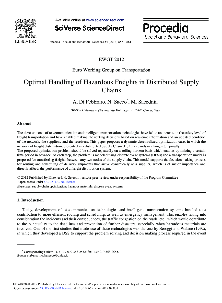 Optimal Handling of Hazardous Freights in Distributed Supply Chains