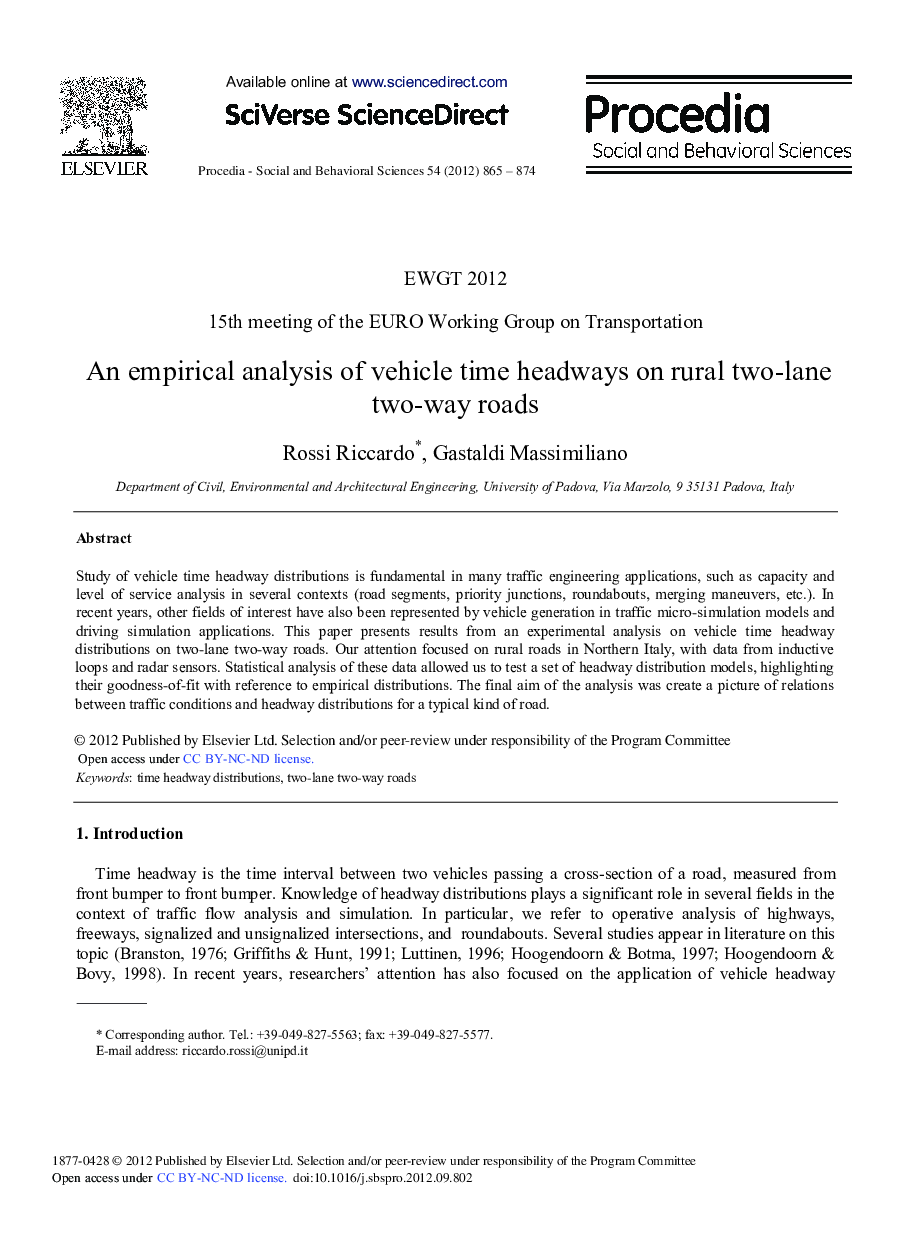 An Empirical Analysis of Vehicle Time Headways on Rural Two-lane Two-way Roads