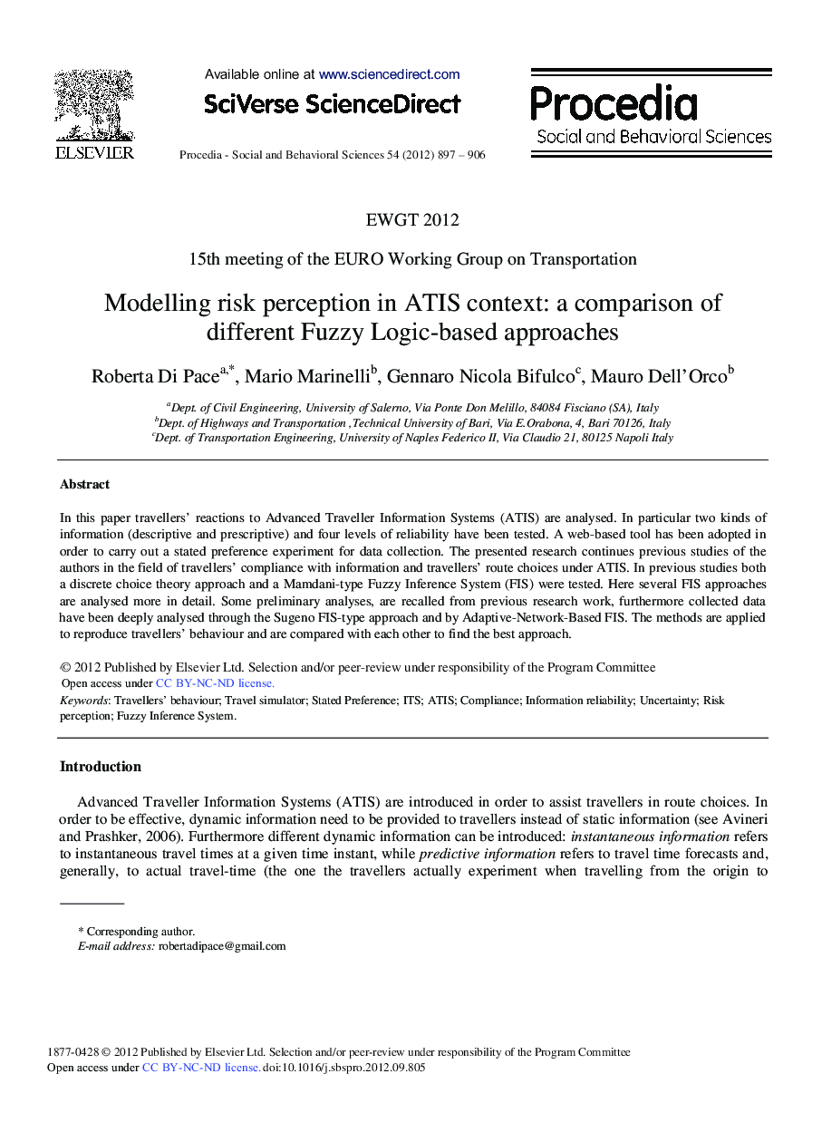 Modelling Risk Perception in ATIS Context: A Comparison of Different Fuzzy Logic-Based Approaches