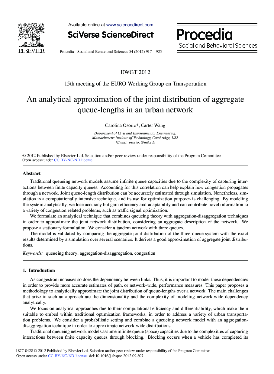 An Analytical Approximation of the Joint Distribution of Aggregate Queue-Lengths in an Urban Network