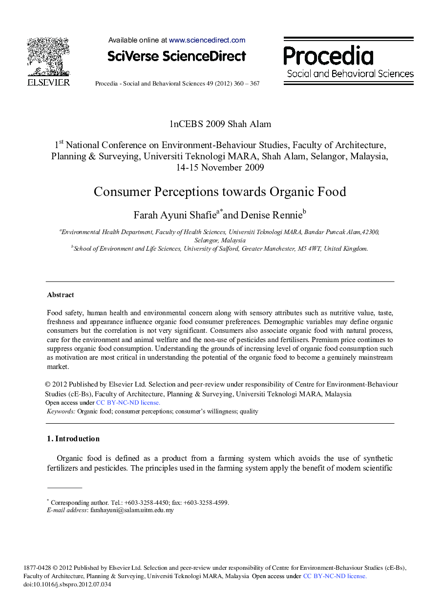 Consumer Perceptions Towards Organic Food