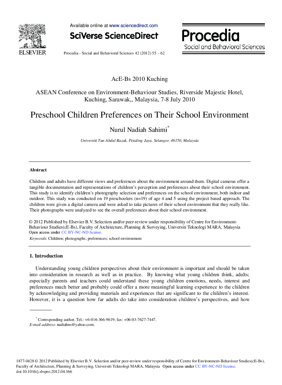 Preschool Children Preferences on Their School Environment