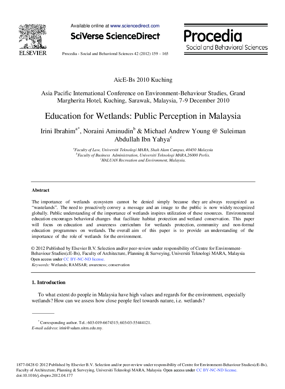 Education for Wetlands: Public Perception in Malaysia