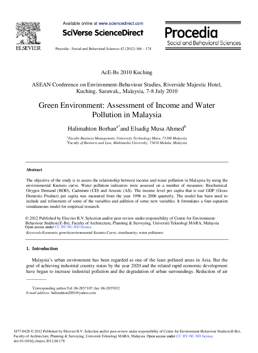 Green Environment: Assessment of Income and Water Pollution in Malaysia